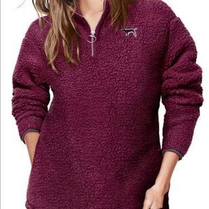 VS  Pink Sherpa quarter Zip boyfriend EUC Medium